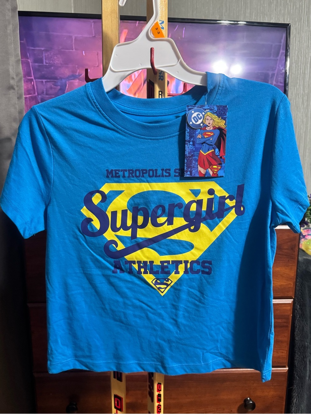DC Supergirl Blue Tee with Yellow Emblem! Ladies Med! BNWT!